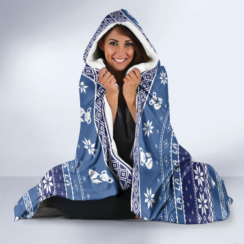 Australia Christmas In July Hooded Blanket Koala Santa Skiing Blue Color