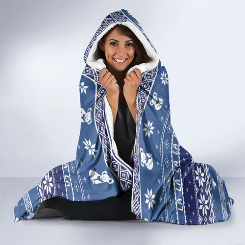 Australia Christmas In July Hooded Blanket Koala Santa Skiing Blue Color