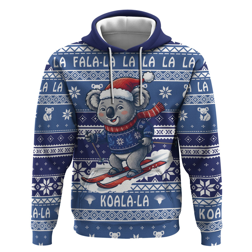 Australia Christmas In July Hoodie Koala Santa Skiing Blue Color