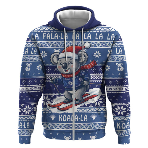 Australia Christmas In July Hoodie Koala Santa Skiing Blue Color