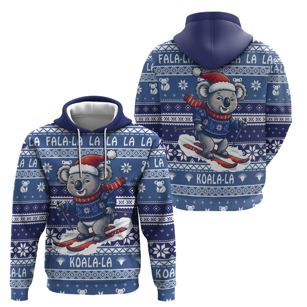 Australia Christmas In July Hoodie Koala Santa Skiing Blue Color