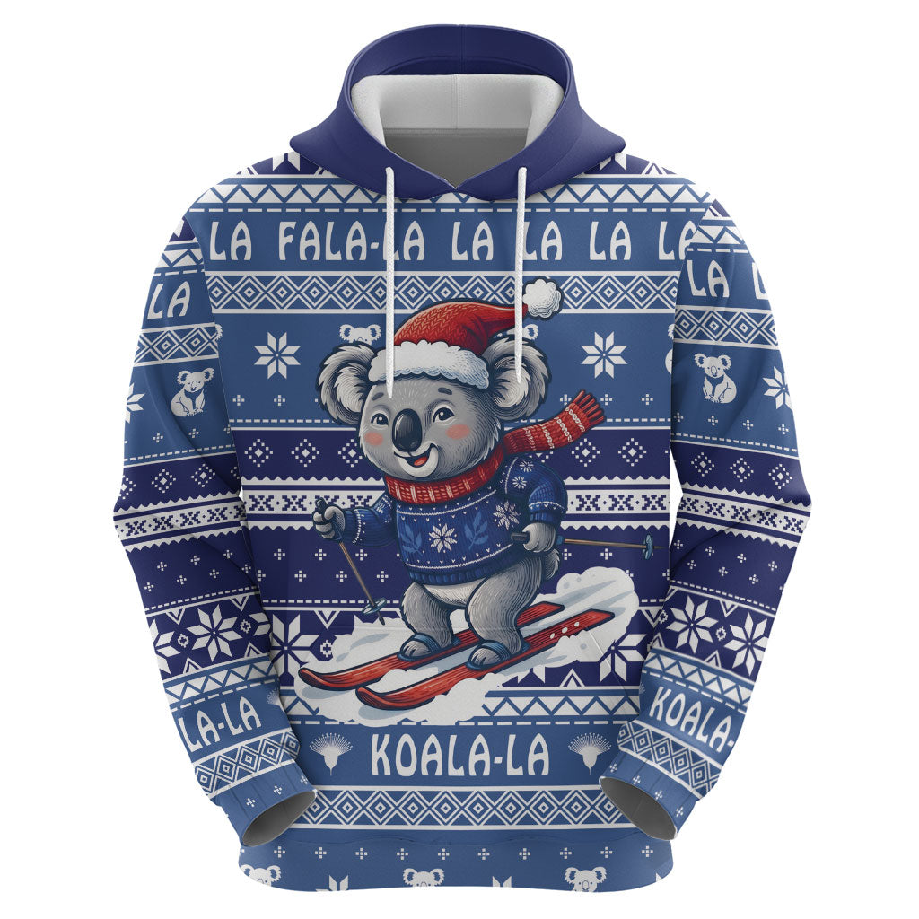 Australia Christmas In July Hoodie Koala Santa Skiing Blue Color