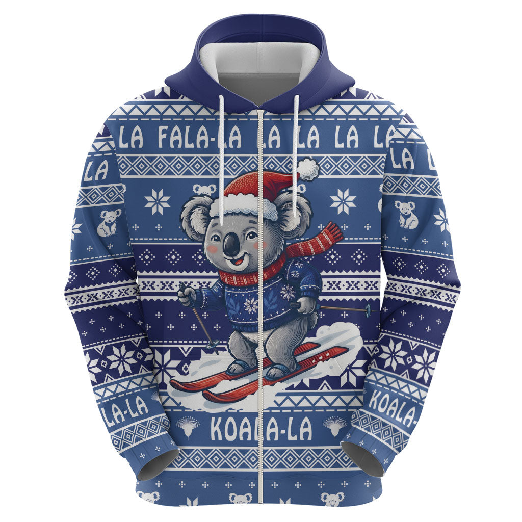 Australia Christmas In July Hoodie Koala Santa Skiing Blue Color
