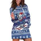 Australia Christmas In July Hoodie Dress Koala Santa Skiing Blue Color