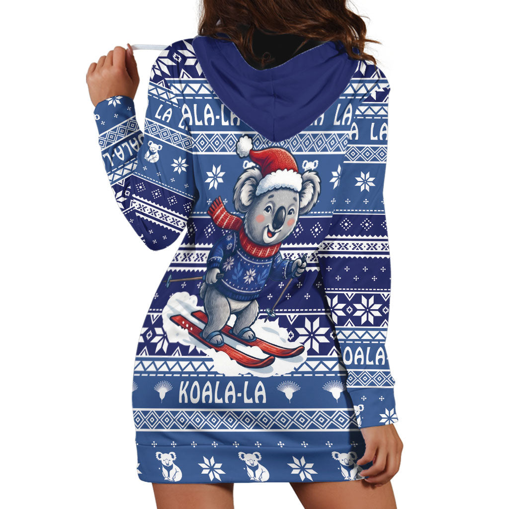 Australia Christmas In July Hoodie Dress Koala Santa Skiing Blue Color