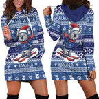 Australia Christmas In July Hoodie Dress Koala Santa Skiing Blue Color