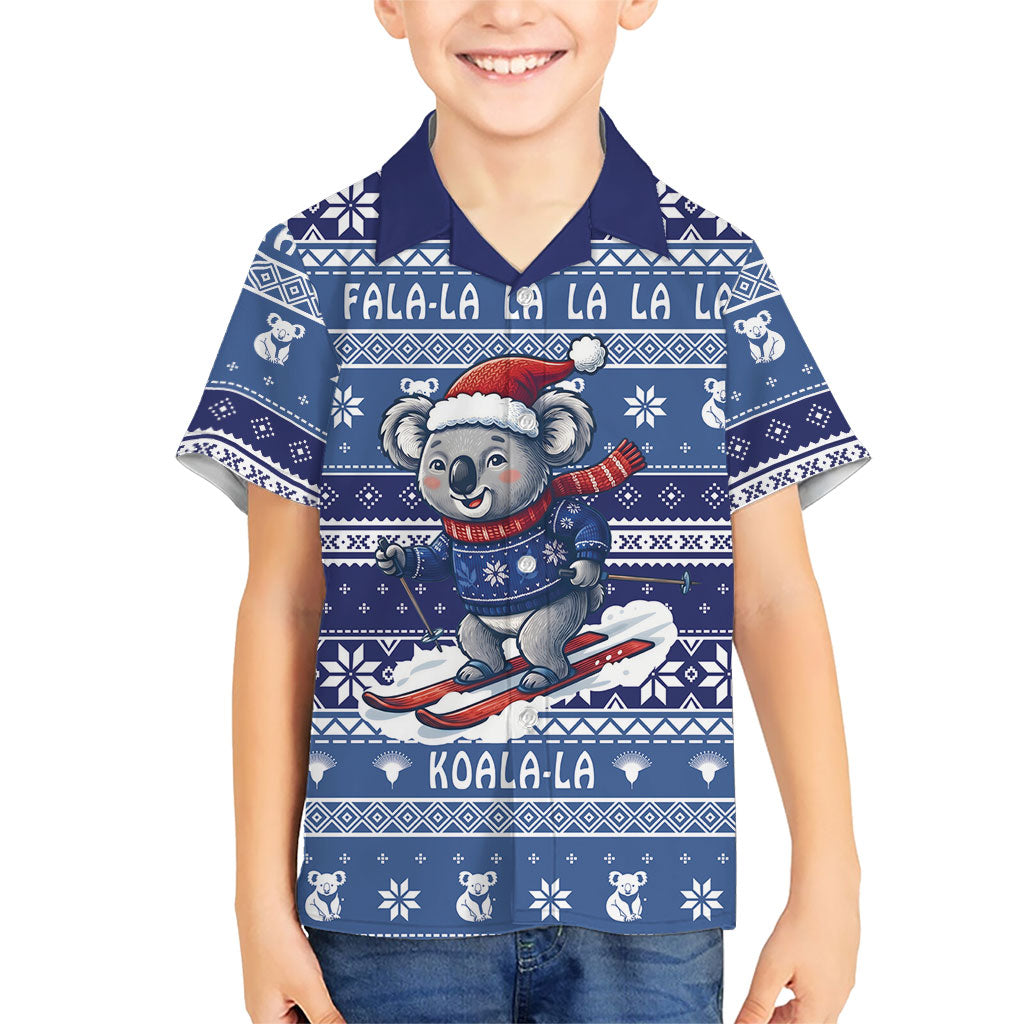 Australia Christmas In July Kid Hawaiian Shirt Koala Santa Skiing Blue Color