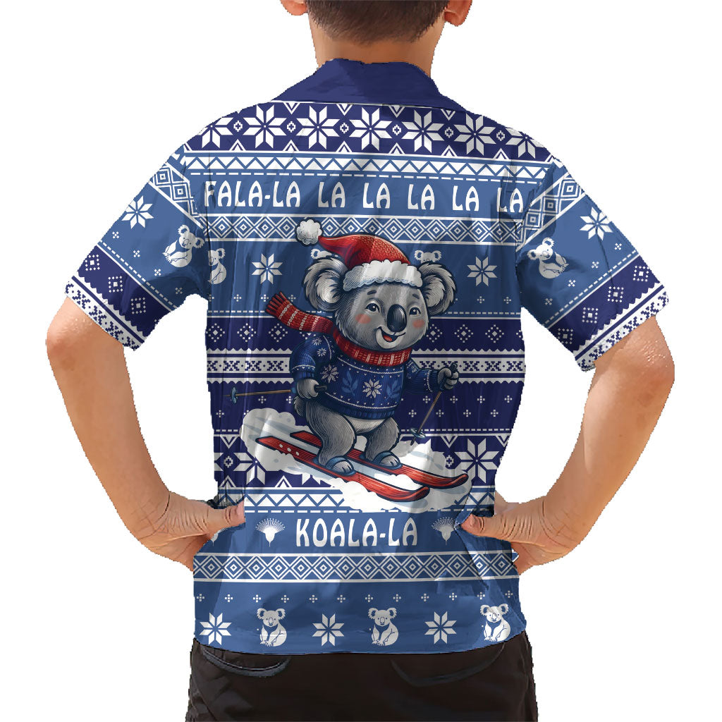 Australia Christmas In July Kid Hawaiian Shirt Koala Santa Skiing Blue Color