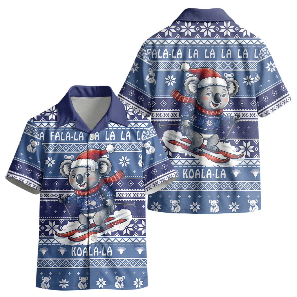 Australia Christmas In July Kid Hawaiian Shirt Koala Santa Skiing Blue Color LT22