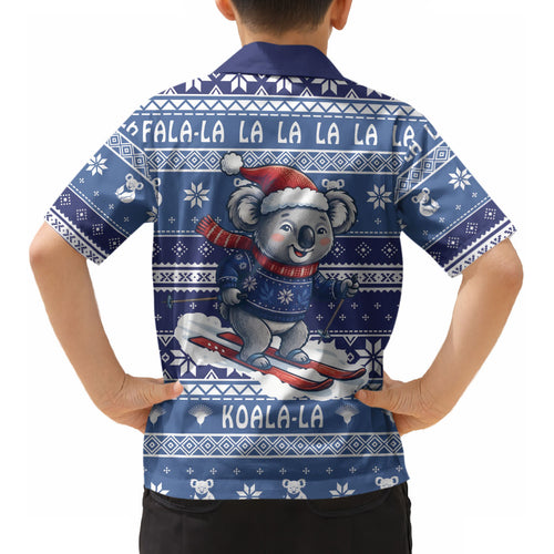 Australia Christmas In July Kid Hawaiian Shirt Koala Santa Skiing Blue Color LT22