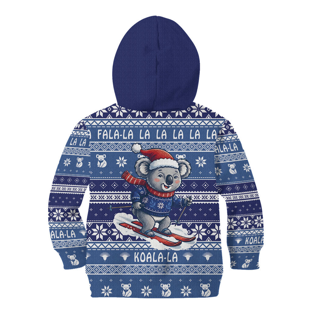 Australia Christmas In July Kid Hoodie Koala Santa Skiing Blue Color