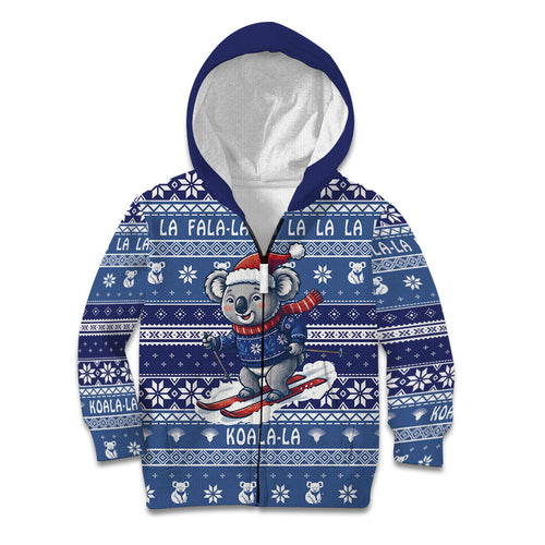 Australia Christmas In July Kid Hoodie Koala Santa Skiing Blue Color