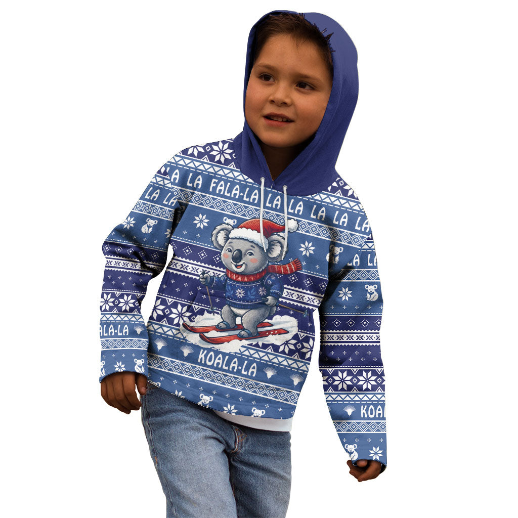 Australia Christmas In July Kid Hoodie Koala Santa Skiing Blue Color
