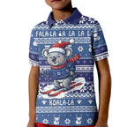 Australia Christmas In July Kid Polo Shirt Koala Santa Skiing Blue Color