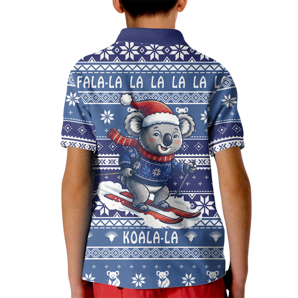 Australia Christmas In July Kid Polo Shirt Koala Santa Skiing Blue Color
