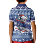 Australia Christmas In July Kid Polo Shirt Koala Santa Skiing Blue Color