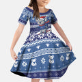 Australia Christmas In July Kid Short Sleeve Dress Koala Santa Skiing Blue Color