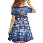 Australia Christmas In July Kid Short Sleeve Dress Koala Santa Skiing Blue Color