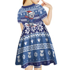 Australia Christmas In July Kid Short Sleeve Dress Koala Santa Skiing Blue Color