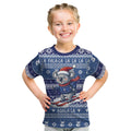 Australia Christmas In July Kid T Shirt Koala Santa Skiing Blue Color