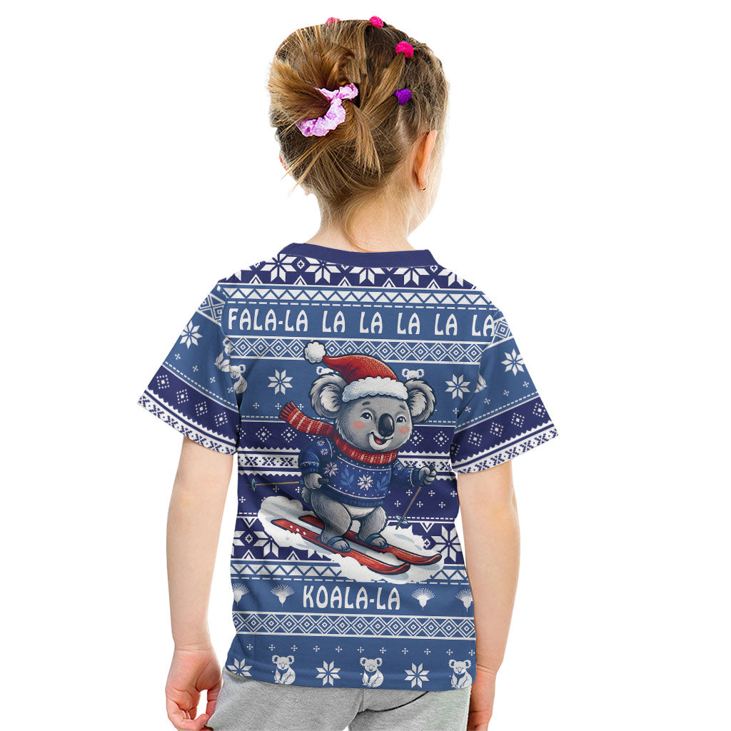 Australia Christmas In July Kid T Shirt Koala Santa Skiing Blue Color