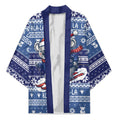 Australia Christmas In July Kimono Koala Santa Skiing Blue Color
