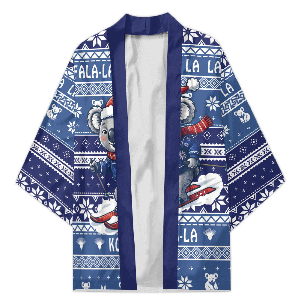 Australia Christmas In July Kimono Koala Santa Skiing Blue Color
