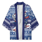 Australia Christmas In July Kimono Koala Santa Skiing Blue Color