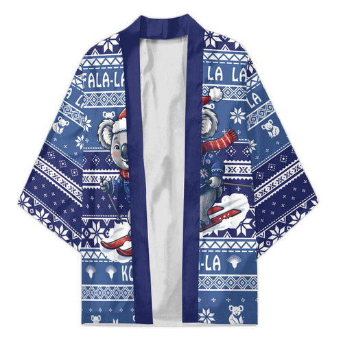 Australia Christmas In July Kimono Koala Santa Skiing Blue Color