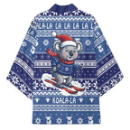 Australia Christmas In July Kimono Koala Santa Skiing Blue Color