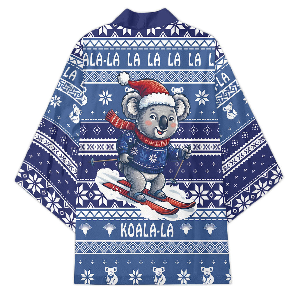 Australia Christmas In July Kimono Koala Santa Skiing Blue Color