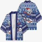 Australia Christmas In July Kimono Koala Santa Skiing Blue Color
