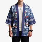 Australia Christmas In July Kimono Koala Santa Skiing Blue Color