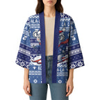 Australia Christmas In July Kimono Koala Santa Skiing Blue Color
