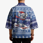 Australia Christmas In July Kimono Koala Santa Skiing Blue Color