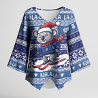 Australia Christmas In July Kimono Sleeve Blouse Koala Santa Skiing Blue Color