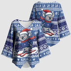 Australia Christmas In July Kimono Sleeve Blouse Koala Santa Skiing Blue Color