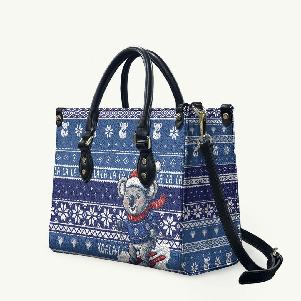 Australia Christmas In July Leather Bag Koala Santa Skiing Blue Color