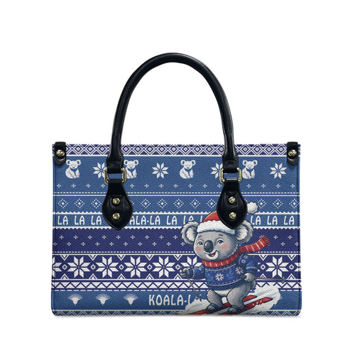 Australia Christmas In July Leather Bag Koala Santa Skiing Blue Color