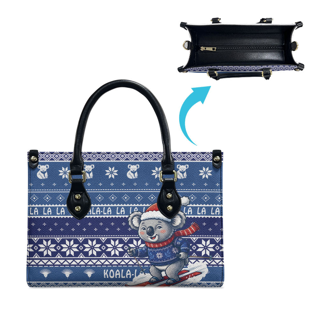 Australia Christmas In July Leather Bag Koala Santa Skiing Blue Color