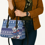 Australia Christmas In July Leather Bag Koala Santa Skiing Blue Color