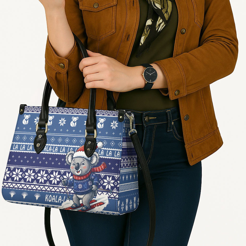 Australia Christmas In July Leather Bag Koala Santa Skiing Blue Color