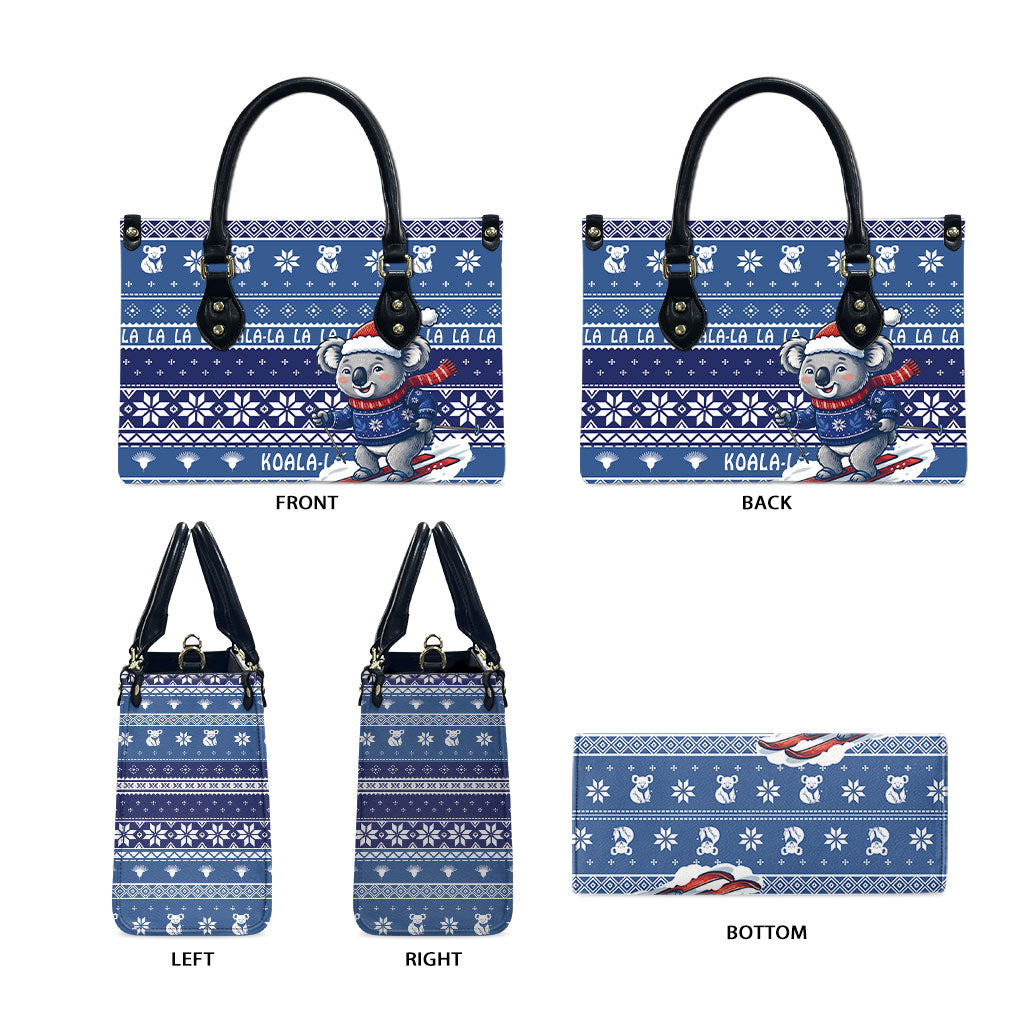 Australia Christmas In July Leather Bag Koala Santa Skiing Blue Color
