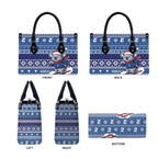 Australia Christmas In July Leather Bag Koala Santa Skiing Blue Color