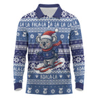 Australia Christmas In July Long Sleeve Polo Shirt Koala Santa Skiing Blue Color