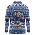 Australia Christmas In July Long Sleeve Polo Shirt Koala Santa Skiing Blue Color