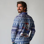 Australia Christmas In July Long Sleeve Polo Shirt Koala Santa Skiing Blue Color