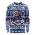 Australia Christmas In July Long Sleeve Shirt Koala Santa Skiing Blue Color