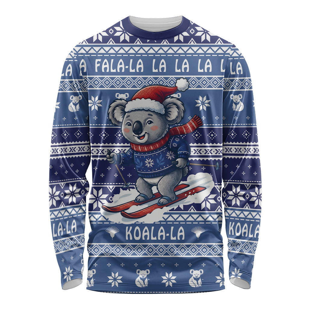 Australia Christmas In July Long Sleeve Shirt Koala Santa Skiing Blue Color