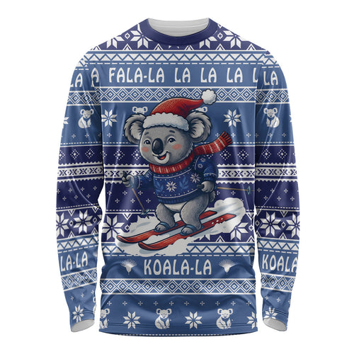Australia Christmas In July Long Sleeve Shirt Koala Santa Skiing Blue Color